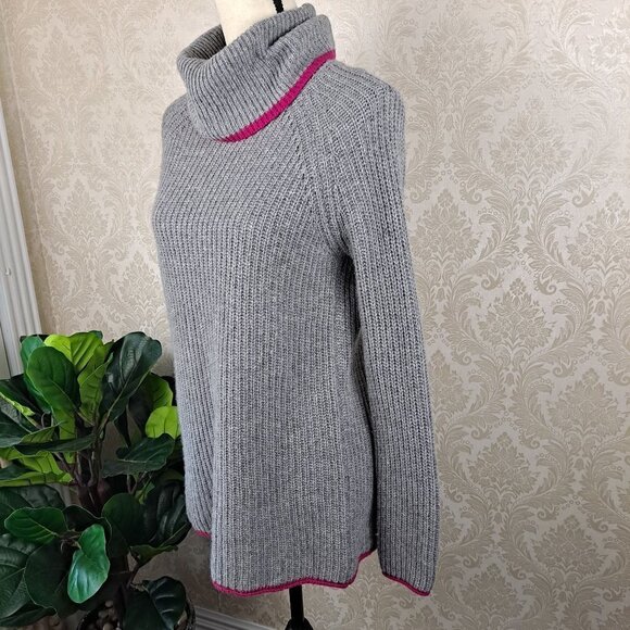 Bartolini Size Small Gray Cowl Neck Sweater Fuschia Trim Wool/Cashmere Blend EUC - Picture 4 of 10